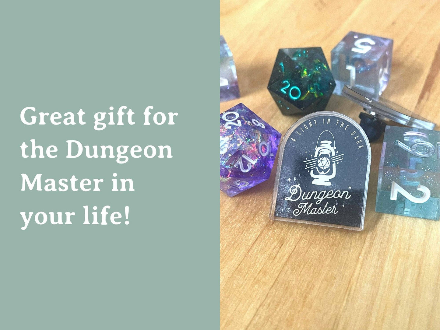 Dungeon Master D20 Lantern Acrylic Pin